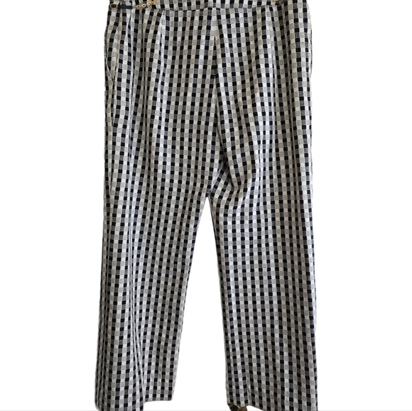 Valentino Plaid Checked Pants 48 Black White Pockets Chain Buckles Waist 12 14 - Picture 5 of 12
